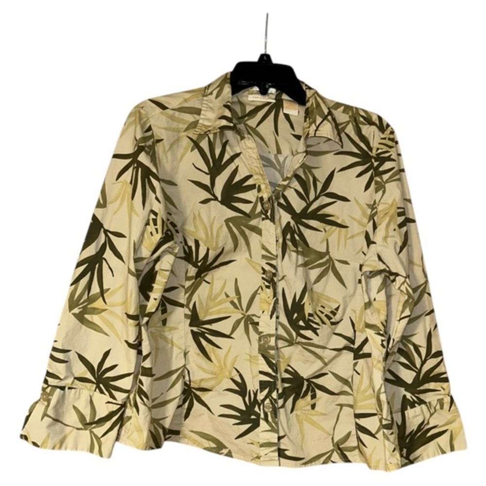 Lee One True Fit Vintage Hawaiian Shirt Blouse Palm Print Stretch Womens XL
